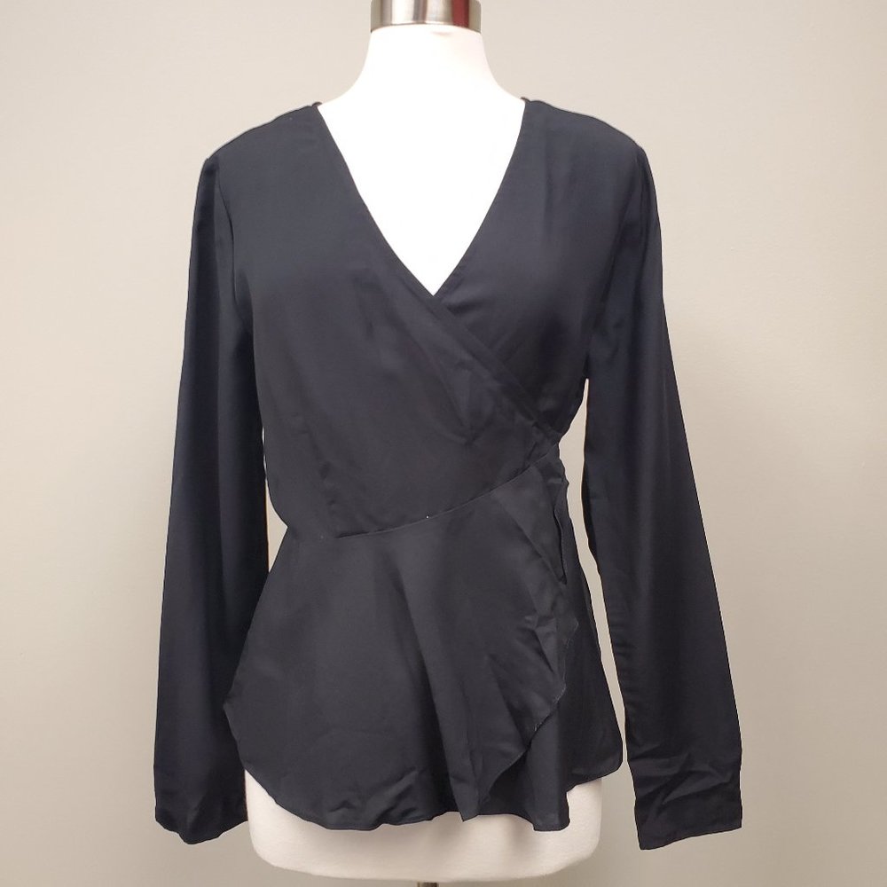 ASOS Long Sleeve Wrap Top Black Sz 12 NWT